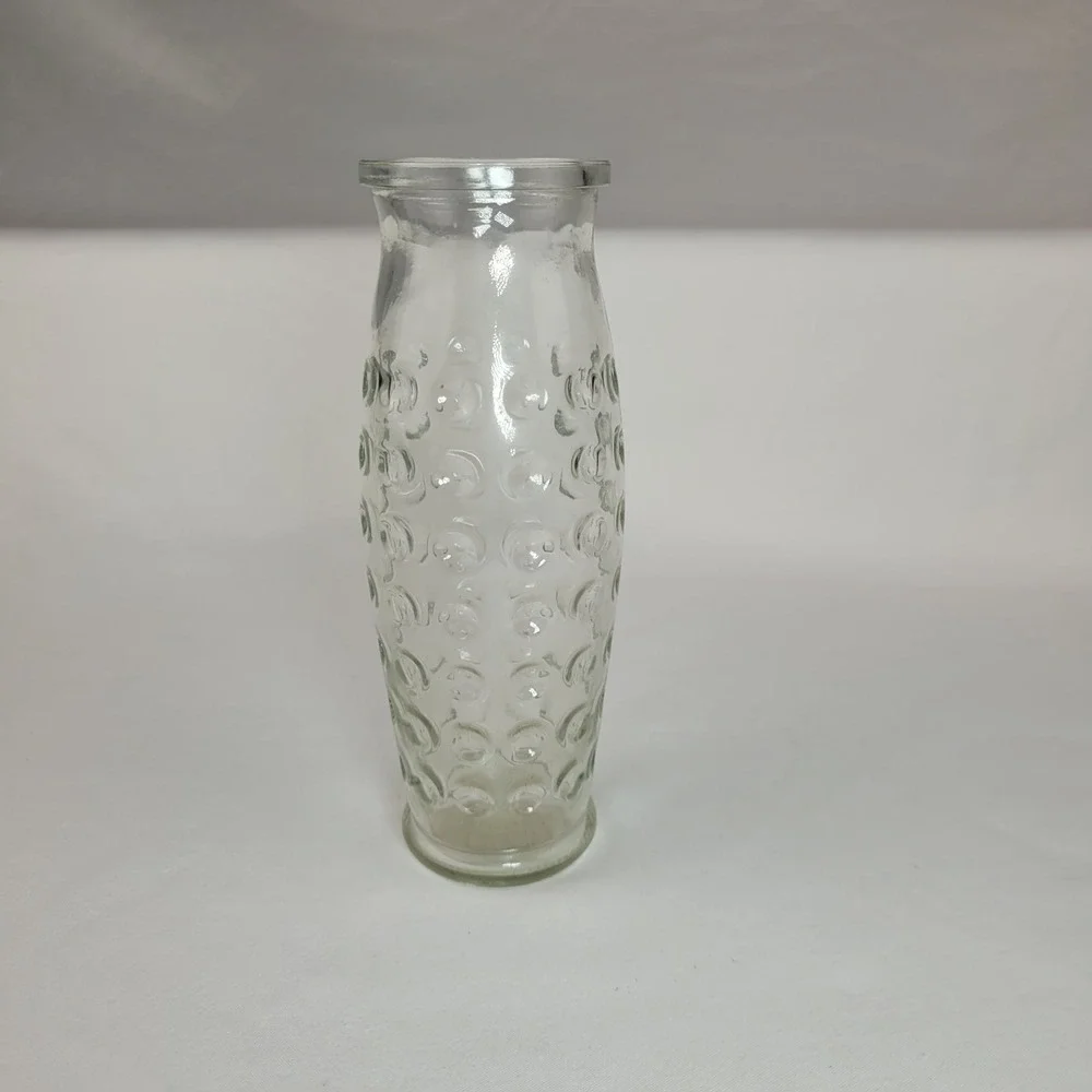 Vintage Clear Glass Hobnail Bud Vase Textured Thumbprint Flower Vase 6.75in